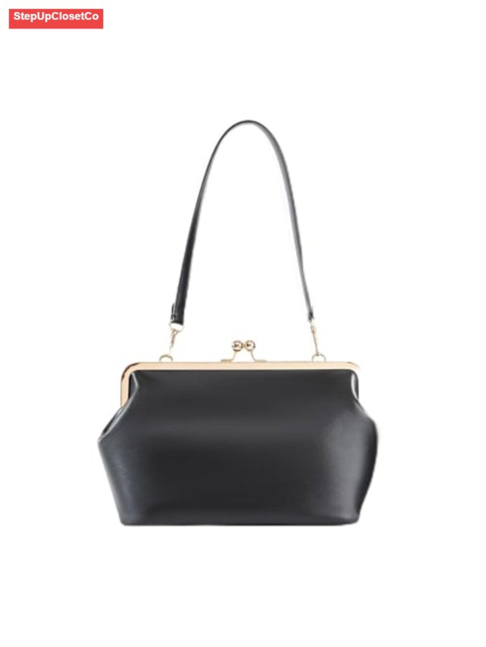 Large Leather Kisslock Frame Clutch Shoulder Bag Tote Women's Handbag Vegan